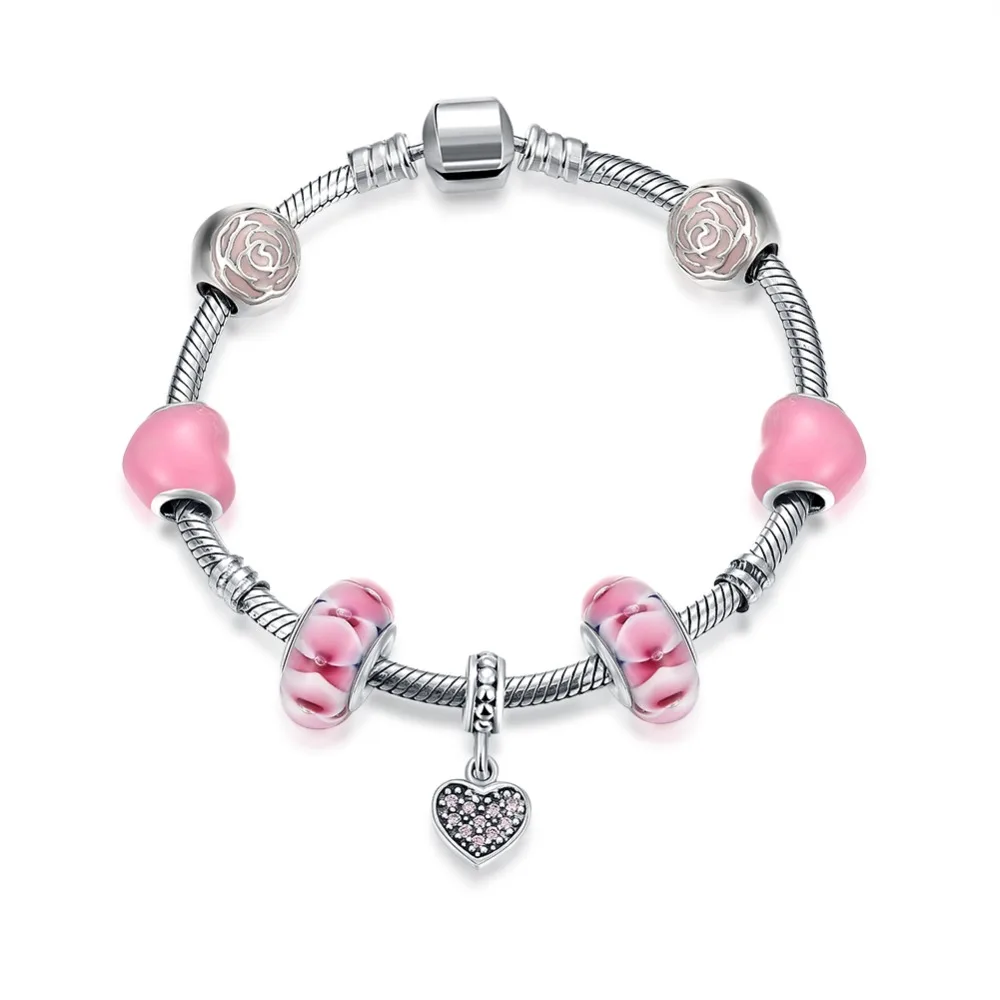 

V1043 New Vintage Heart Zircon Charm Bracelet Handmade Bracelets Bangle for Women Fashion Platinum Plated Jewelry