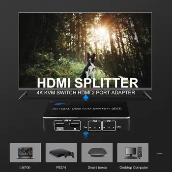

4K KVM Switch HDMI 2 Port Switch Selector Box Hub For Mouse Keyboard Scanner Printer PCs