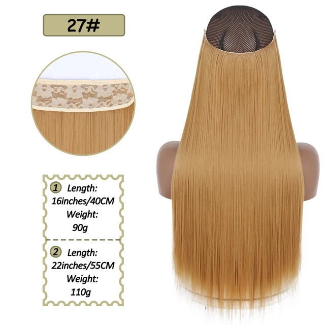 Synthetic No Clip Halo Hidden Hair Extension Ombre Artificial Natural Fake False Long Short Straight Hairpiece Blonde For Women 27