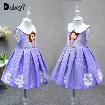 

Elsa Princess Dress Elegant Cartoon Cosplay Costumes Little Girl Party Dress Kids Clothes for Girls Sleeveless Printed Clothes