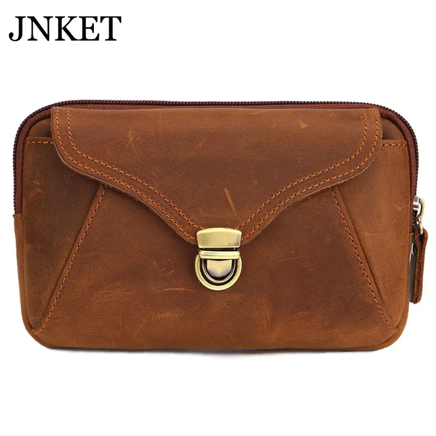 

JNKET New Retro Men's Crazy Horse Leather Waist Bag Leisure Waist Pack Multifunction Belt Bag Cellphone Bag Bum Bag