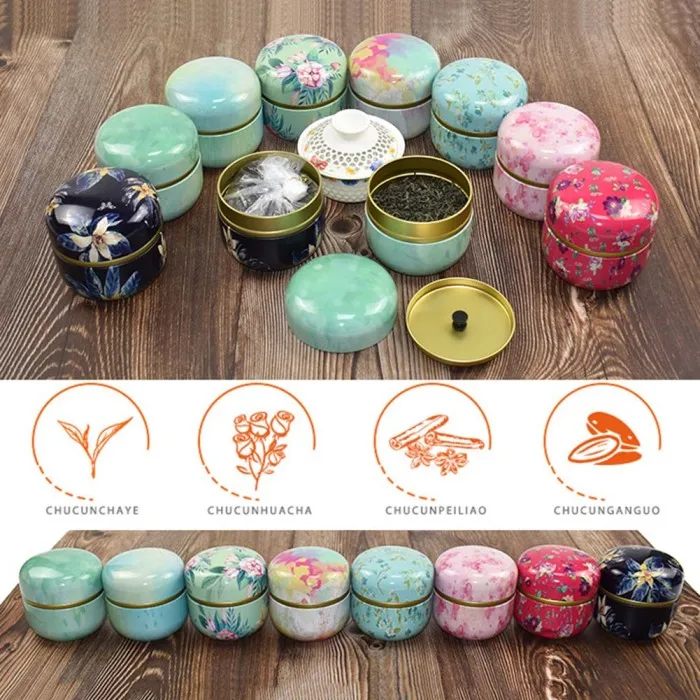 

Multifunction Chinese Style Tea Caddies Round Metal Tea Box Jar with Lid GHS99