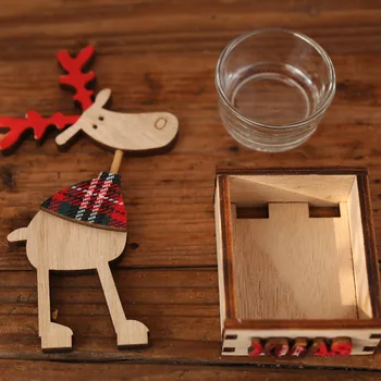 

Christmas Tree Elk Wooden Glass Cup Candlestick Candle Holder Decor Handmade DIY Figurines Home Decoration Art New Year Gift