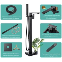 Quyanre Matte Black Square Bathtub Shower Faucets Floor Standing Faucet Hot Cold Water Shower Mixer Tap Bathroom Waterfall Mixer 2