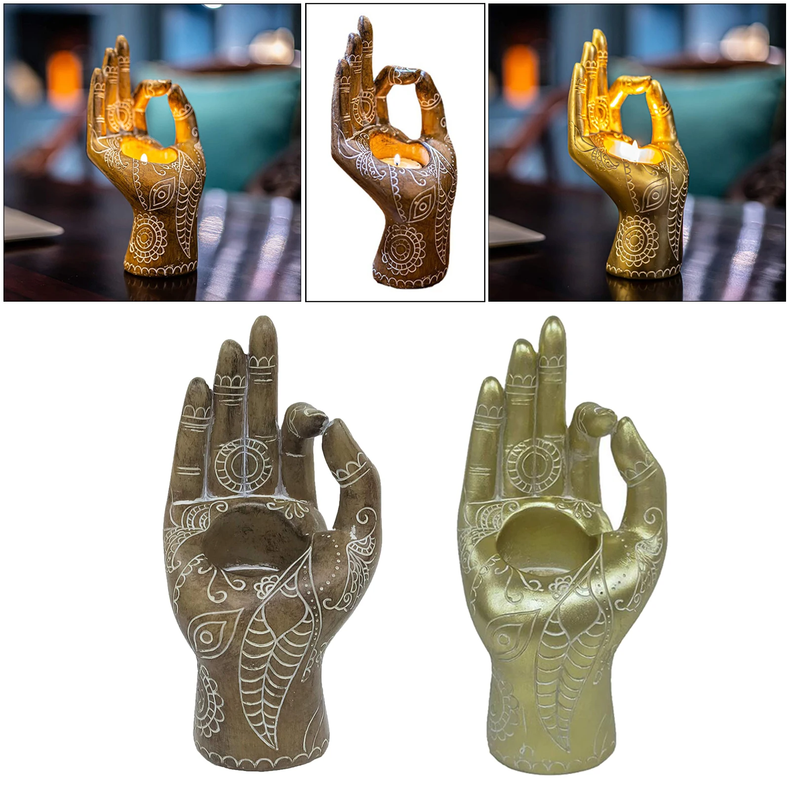 Buddha Candle Holder Mudra Hand Tabletop Tealight Holder Collectible Figurines Meditation Craft Candlestick Home Decor Candle holders