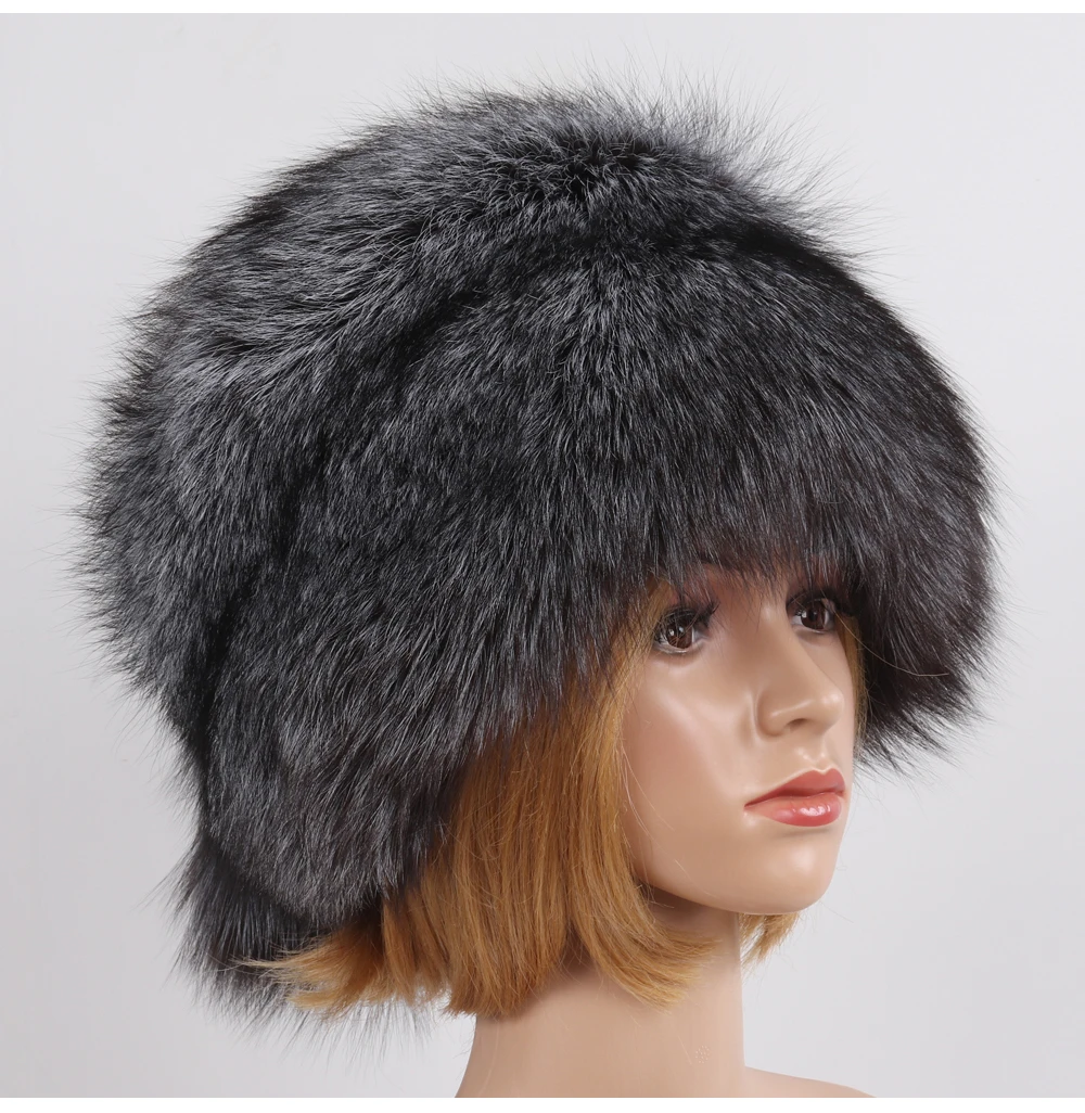 Брендовые Роскошные зимние меховые шапки-бомберы из натурального Лисьего меха, Женская Толстая теплая пушистая шапка из натурального Лисьего меха, женская натуральная меховая шапка