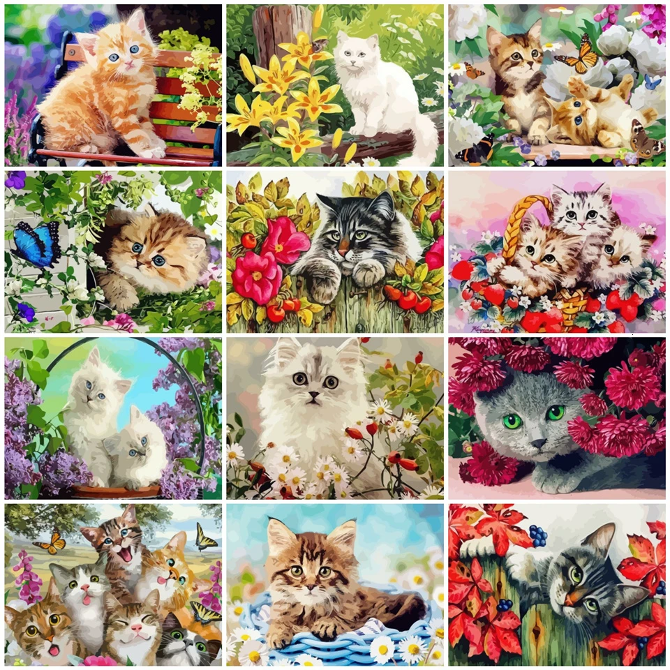 AZQSD DIY краски по номерам на холсте наборы кошка Unframe Декор для дома Раскрашивание по номерам животных ручной краски ed подарок