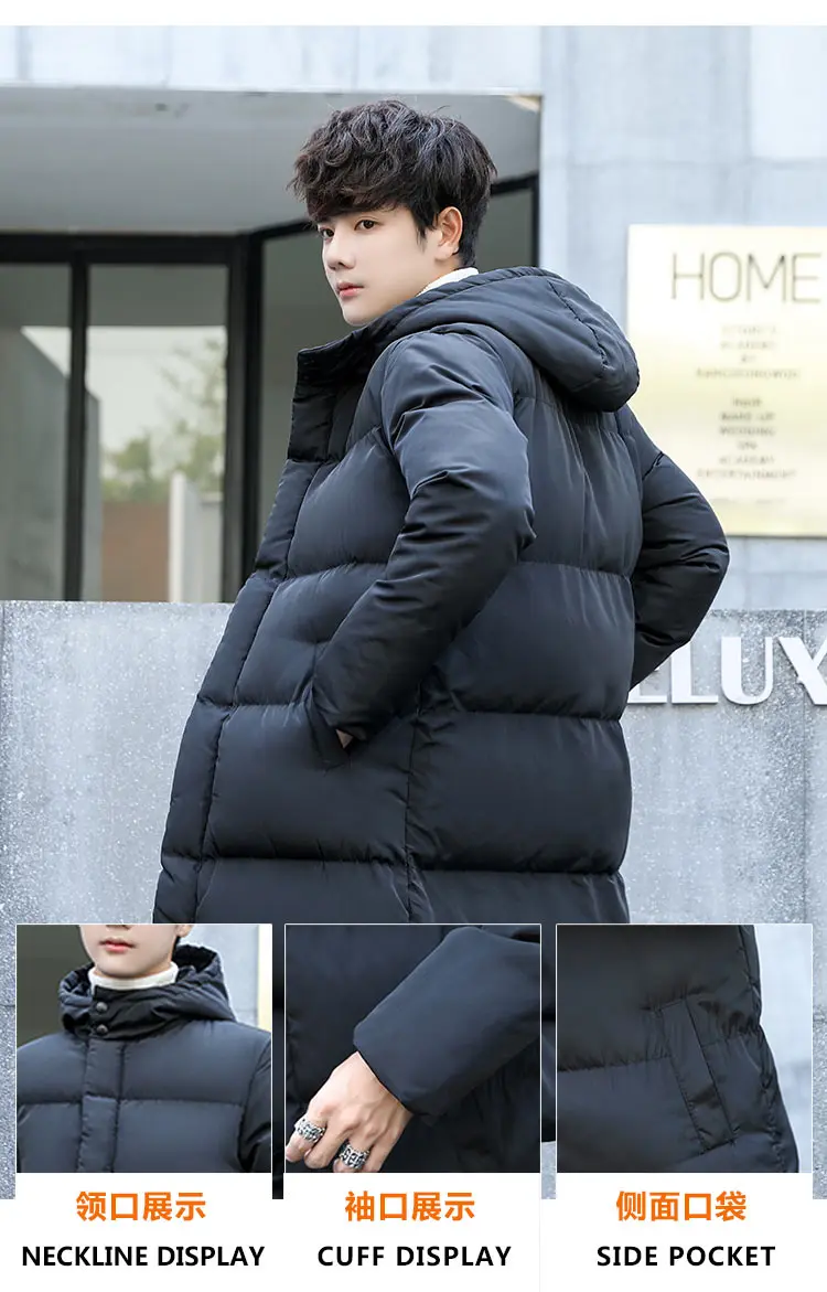 Autumn& Winter MEN'S Cotton Clothes New Style Thick Warm Youth Mid-length Cotton-padded Clothes Korean-style Trend Coat La