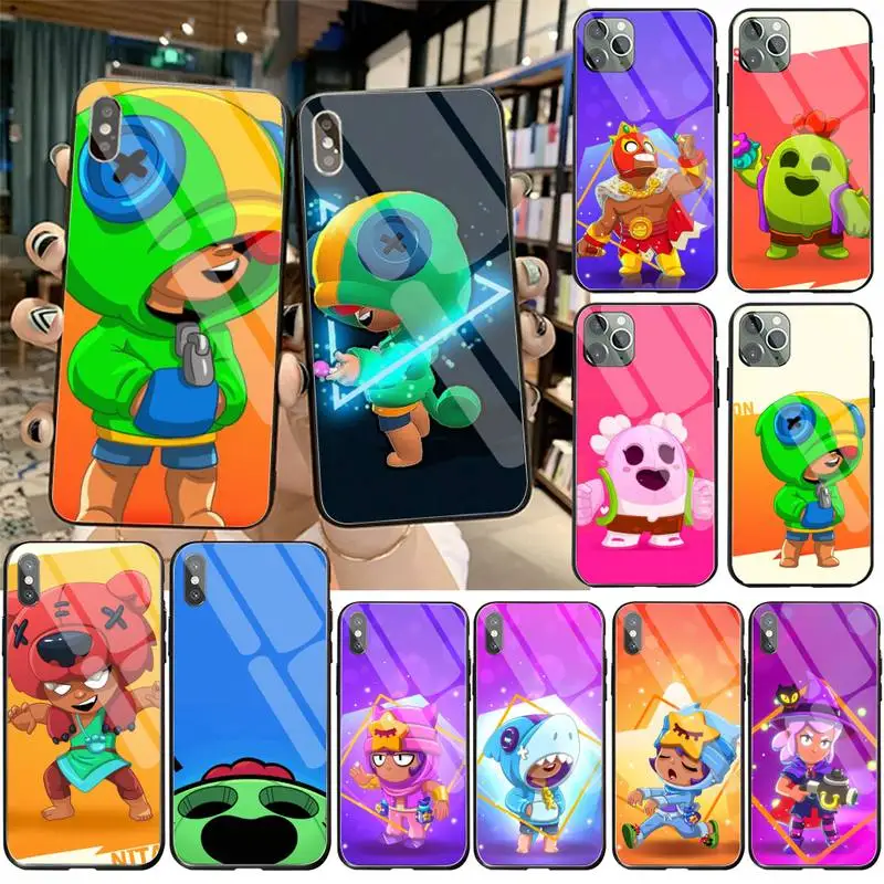 

YJZFDYRM Gbrawl Stars Phone Case Tempered Glass For iPhone 11 Pro XR XS MAX 8 X 7 6S 6 Plus SE 2020 case