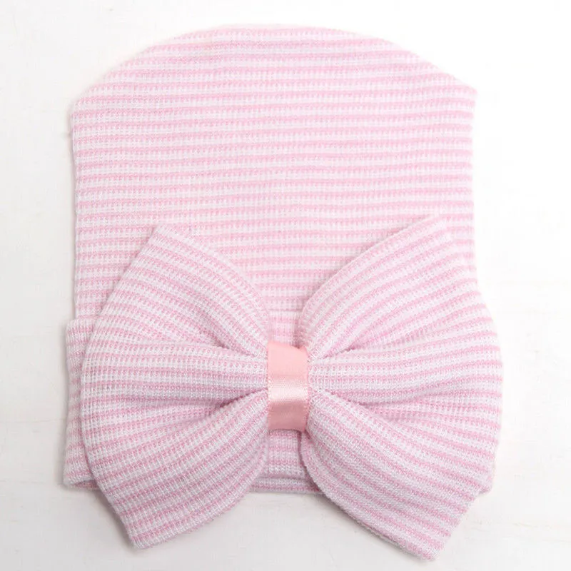 1 Pink Emmaaby/полосатая повязка на голову для новорожденных девочек; головной убор для малышей; мягкая шапочка с бантом - Цвет: 1 Pink