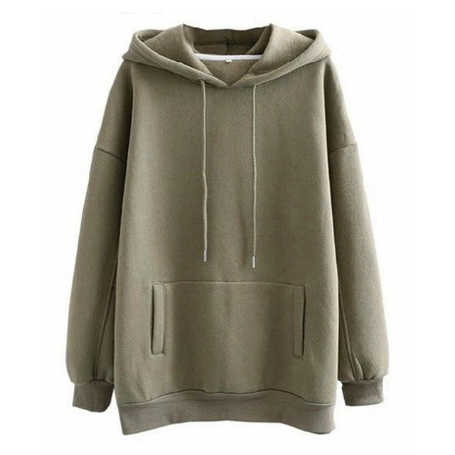 Tangada Women couple sweatshirt fleece 100% cotton amygreen oversized hood hoodies sweatshirts plus size SD60 SD60-Army Green