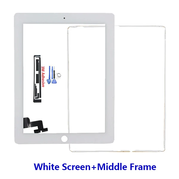 White and Frame Планшет сенсорный экран для iPad2 A1395 A1396 A1397 дигитайзер передняя панель Замена сенсорный экран+ закаленное стекло средняя рамка - Цвет: White and Frame