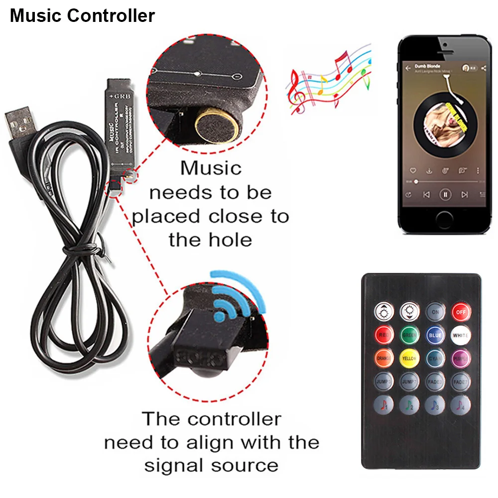 Светодиодная лента RGB 5 В с Bluetooth музыка RF IR 3 17 44 клавиши пульт дистанционного
