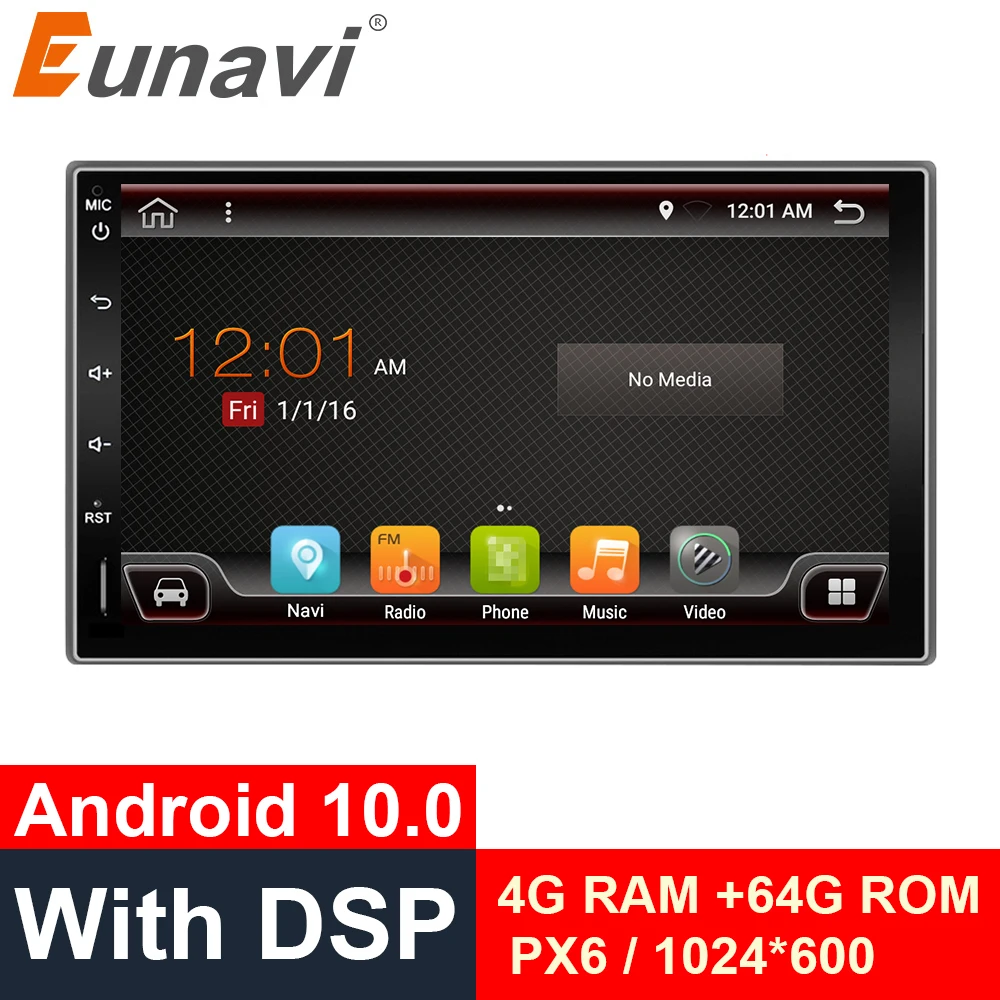 Eunavi 2 Din 7 inch Android10.0 6cores Universal Car Radio Mutimedia Stereo Player GPS BT5 Digital DSP TDA7803A 4G 64G WIFI IPS
