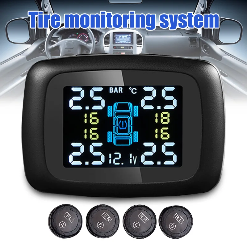 

Car Tire Pressure Monitoring System TPMS Digital Display Adjustable Screen 4 Sensors DXY88
