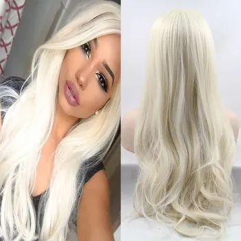

Bombshell Synthetic Hair 13*3 Lace Front Wig Blonde White Natural Straight Heat Resistant Fiber Hair Free Parting For Women Wigs
