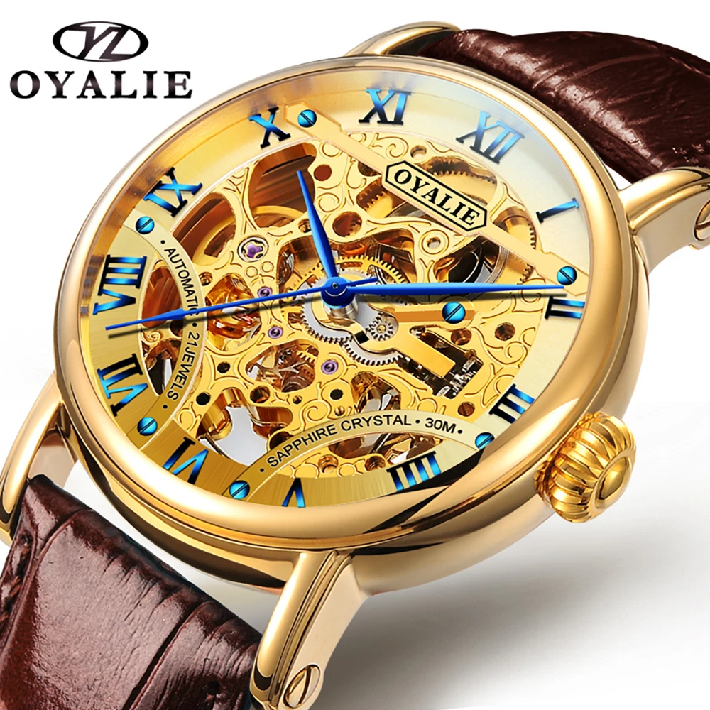 

OYALIE relogio masculino watches men Fashion Sport Stainless Steel Case Leather Band watch Business Wristwatch reloj hombre