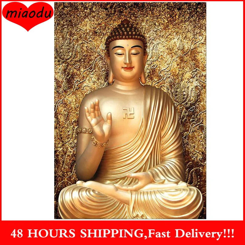 

Miaodu Diamond Painting Golden Buddha Statue Full Square/Round Drill Diamond Embroidery Mosaic Decorations Home Art Painting