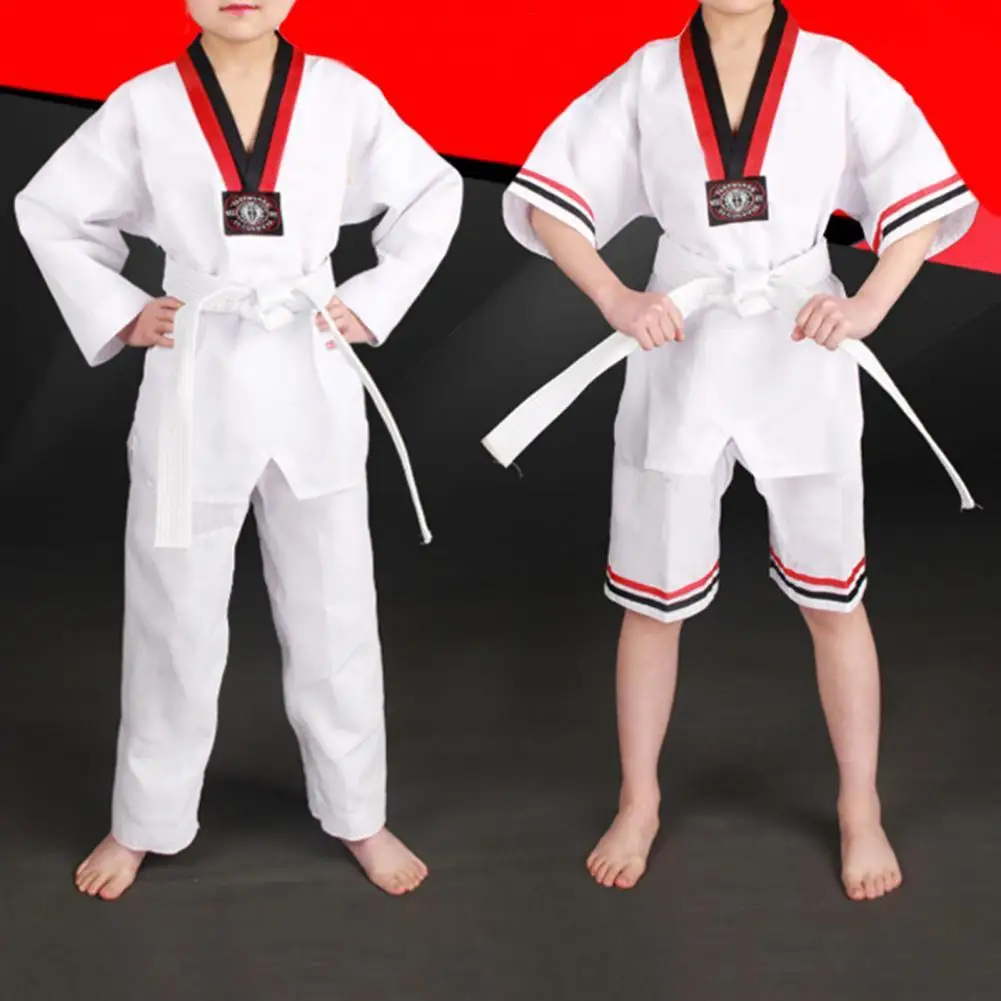 Taekwondo Uniforms Breathable Long Sleeve Elastic Drawstring Unisex V-Neck Universal Karate Uniform for Adult