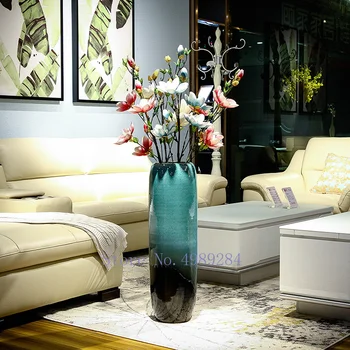 

Blue Gradient Ceramics Landing Vase Large Flower Vase Chinese Retro Home Living Room Decoration Furnishing Flower Arrangement