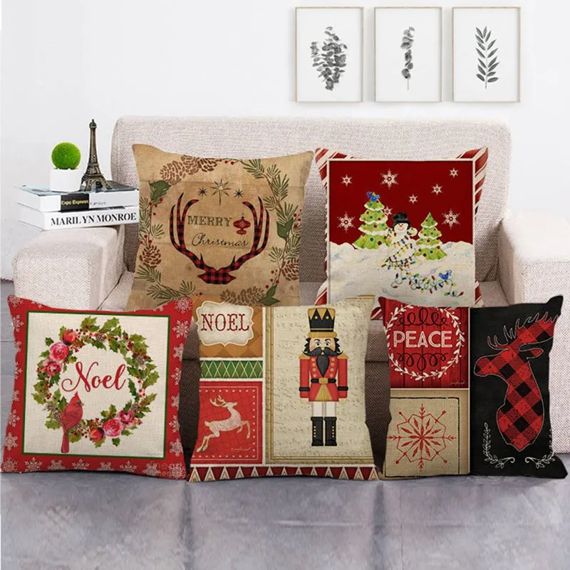 Christmas Pillowcase Linen Cotton Material Sofa Cushion Cover Throw Pillow Case New Year Xmas Party Home Decor Supplies | Дом и сад