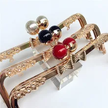 

4Pcs Lovely 23.5CM Lotus Flower Crystal Pearl Ball Kiss Clasp Golden DIY Handmade Square Metal Purse Frame Handle Bag Accessory