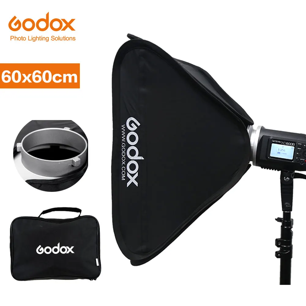 60 x 60cm Softbox Godox 60x60 см 80x80 см складной портативный Bowens крепление студийный софтбокс стробоскоп вспышка фото отражательный Софтбокс диффузор - Цвет: 60 x 60cm Softbox