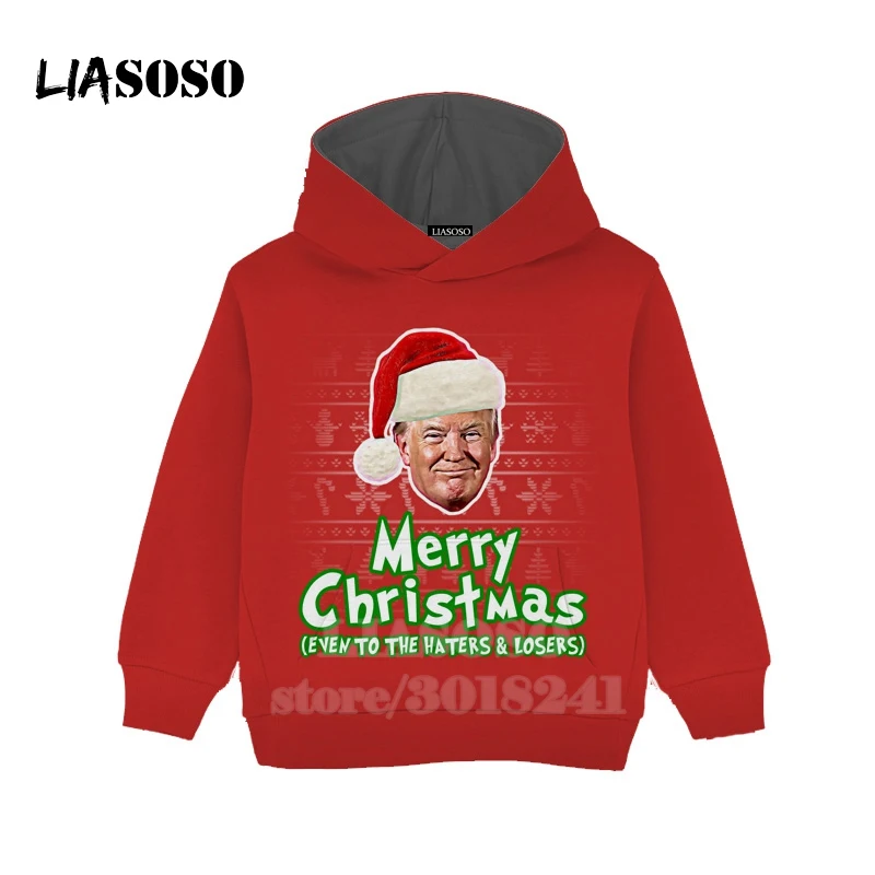 LIASOSO/Забавный детский свитер с Дональдом Трампом футболка с 3D-принтом рождественской шляпы для подростков детский топ для мальчиков и девочек, пуловер с круглым вырезом Детская толстовка с капюшоном, B171-14