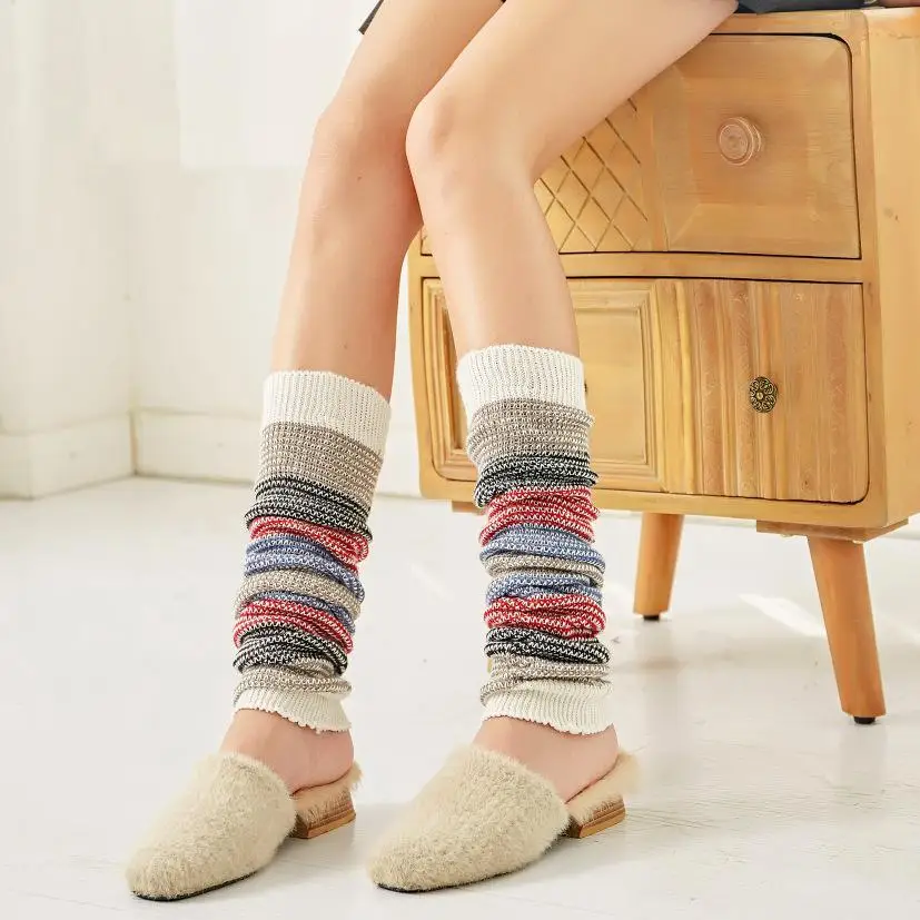 Японские вязаные гетры выше колена; высокие носки без пятки; модные гетры в полоску; модные вязаные теплые носки - Цвет: 5