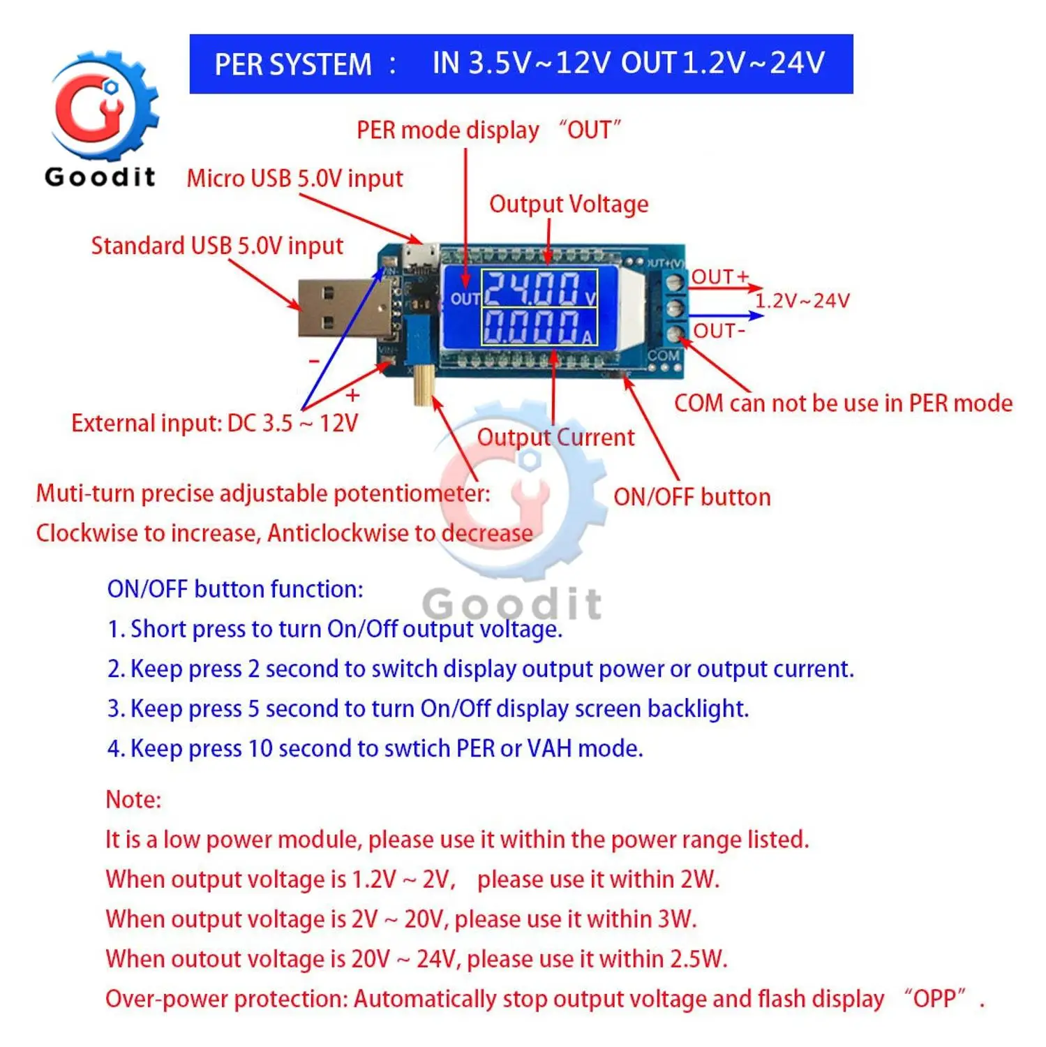 DC-DC при напряжении от 5 В до 3,5 в/9 В/12 V ЖК-дисплей USB Шаг вверх и вниз Питание Модуль Регулируемый комбинированные преобразователи доска из DC 1,2 V-24 V