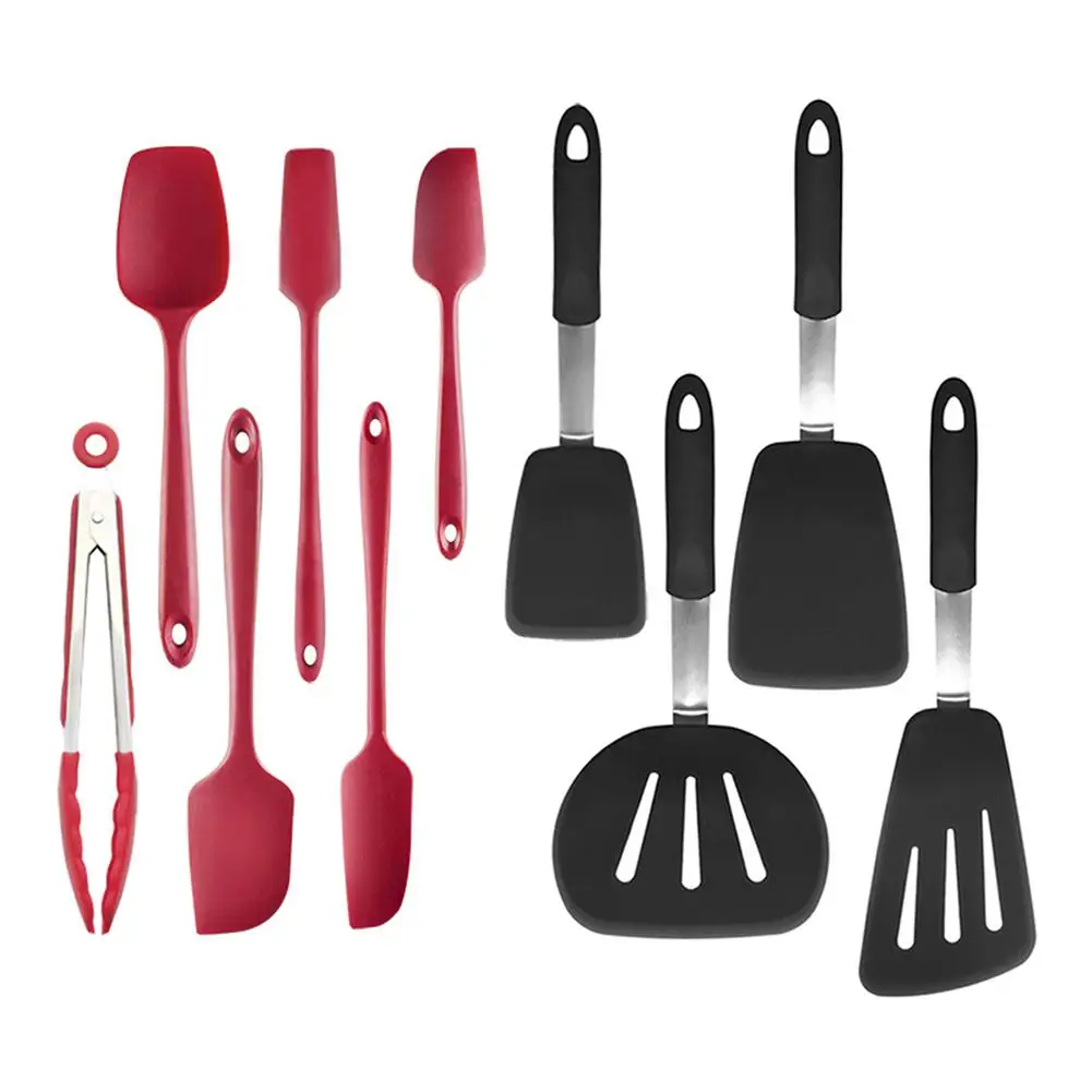 10pcs red black LanLan 10 шт./компл. термостойкие Кухня противопригарная силиконовая основа Кухонные принадлежности Пособия по кулинарии набор посуды для Еда наполняемое кремом для торта - Цвет: 10pcs red black