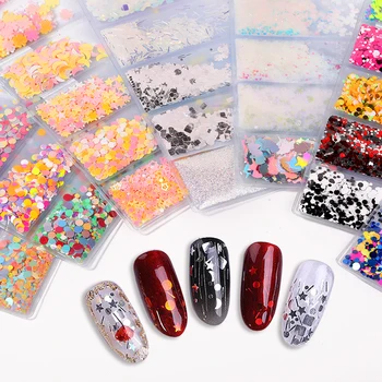 

6 Grids/Bag Colorful Nail Glitter Sequins Mixed Flakes 3D Nail Sequins Pigment Design Accessories Nail Art Decoration