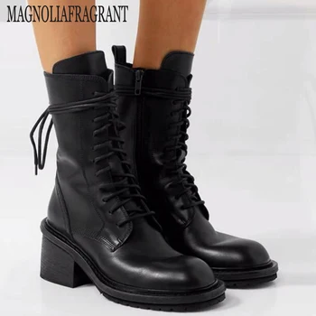 

Fashion new British style Boots Woman shoes Winter Warm black Lace-up Ankle Boots Women Waterproof Platform Short boots hy822