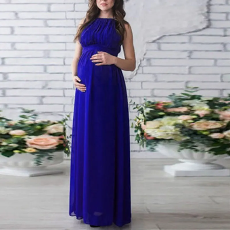 Elegant Women Dress Chiffon Sleeveless Maxi Dress Solid Color Pregnant  Pregnancy Dress Vestido Nursing Dress For Photo Shoot