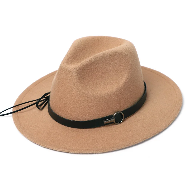 Женская Фетровая Шляпа Fedora зимняя Имитация шерстяная шляпа Fedora церковная Мужская классическая широкополый Топ Шляпы женские - Цвет: Khaki
