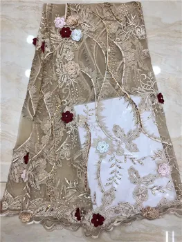 

African Lace Fabric High Quality 3d French Lace Fabric With Beads Stones Embroidery Tulle Lace Fabric For Wedding 812