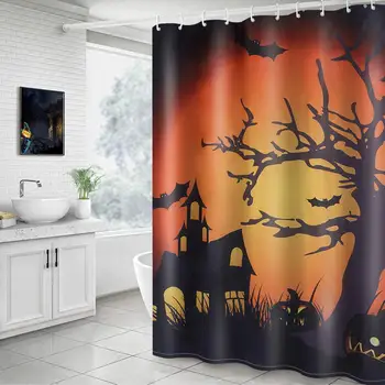 

Shower Curtain, Halloween Moon Castle Raven Tree Shower Curtain Decorative Bath Curtain Durable with Hooks Fabric Waterproof