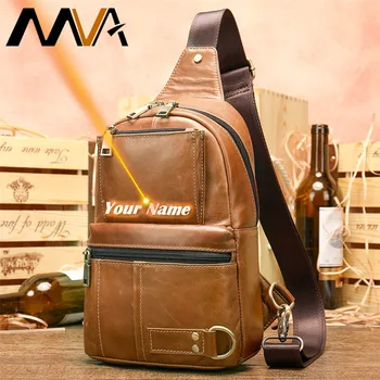 

MVA Free Engraved Chest Shoulder Bag Fashion Travel Sling Bag Men Crossbody Leather Chest Back Pack Vintage Messenger Bags 8800