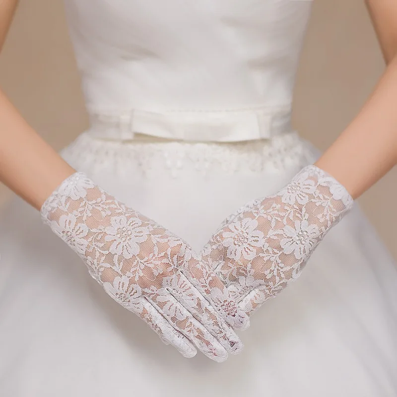 Свадебные перчатки с пальцами женские невесты красные черные кружевные