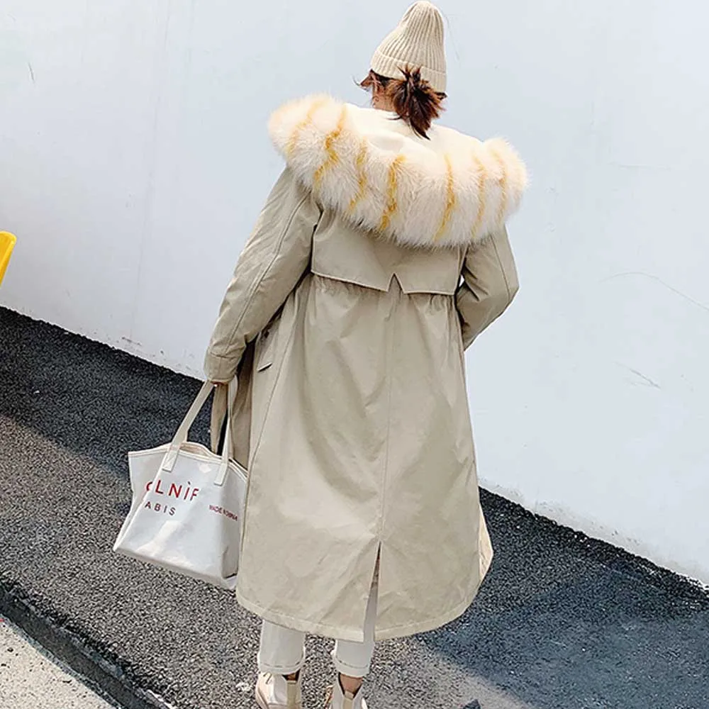 FIRSTTO Stylish Detachable Faux Fur Big Hooded Curly Hairy Shaggy Long Outwear Trench Women Keep Warm Pockets Coat Tops 4 Colors