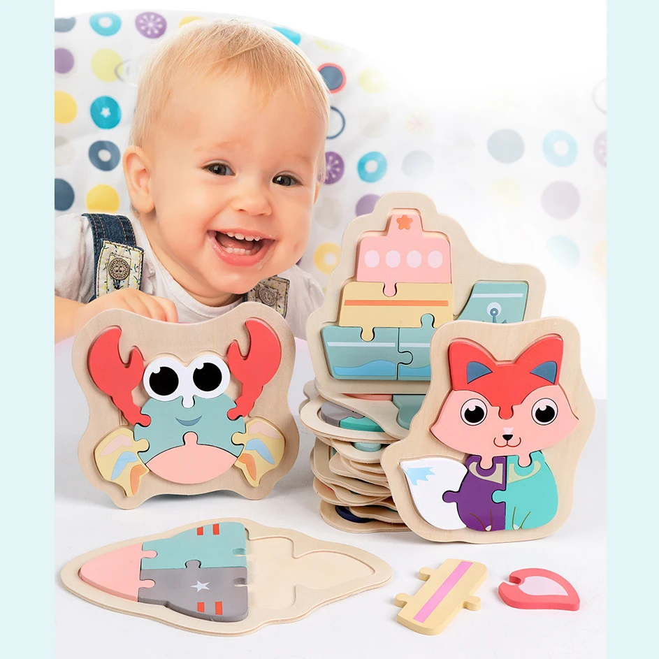 

Baby Toys Wooden 3d Puzzle Cartoon Animal Intelligence Kids Educational Brain Teaser Children Tangram Shapes Learning Jigsaw