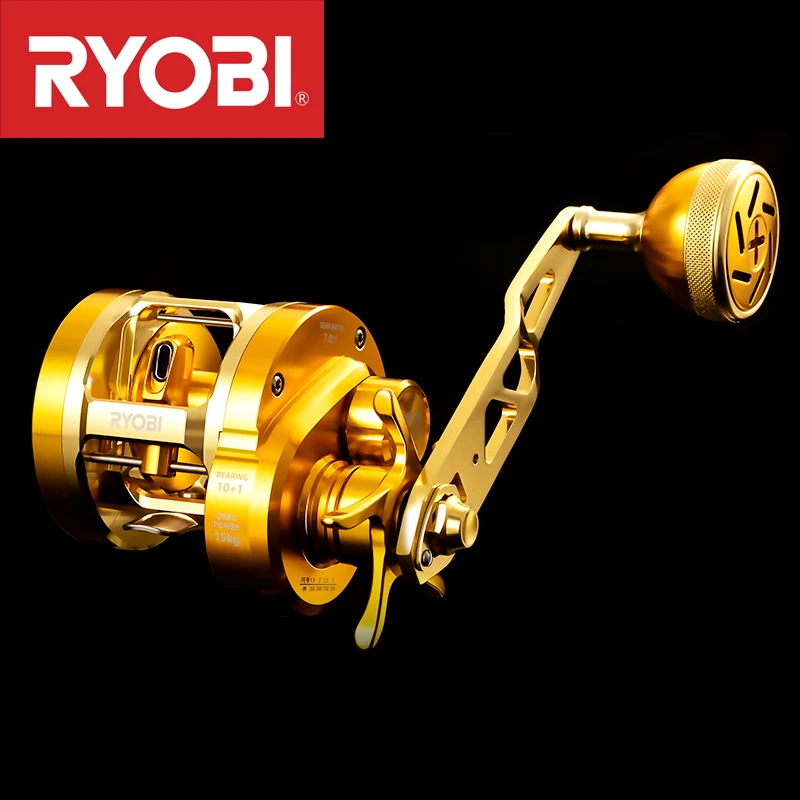 リョービ 塩水釣りリール スロージギングリール 左 右ハンドル 10 1bb Max Drag15kg ギア比7 0 1ゴールド オールメタル Fishing Reels Aliexpress