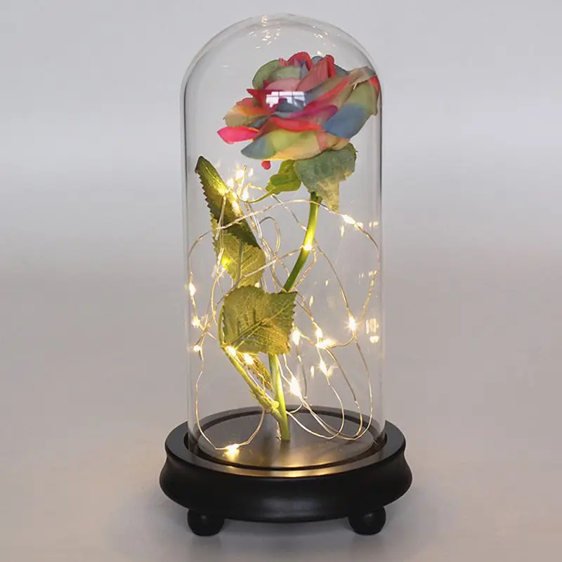 День Святого Валентина Galaxy Rose Flower USB Powered светодиодный светильник в стеклянном куполе на деревянной основе(в комплект не входит батарея - Цвет: A
