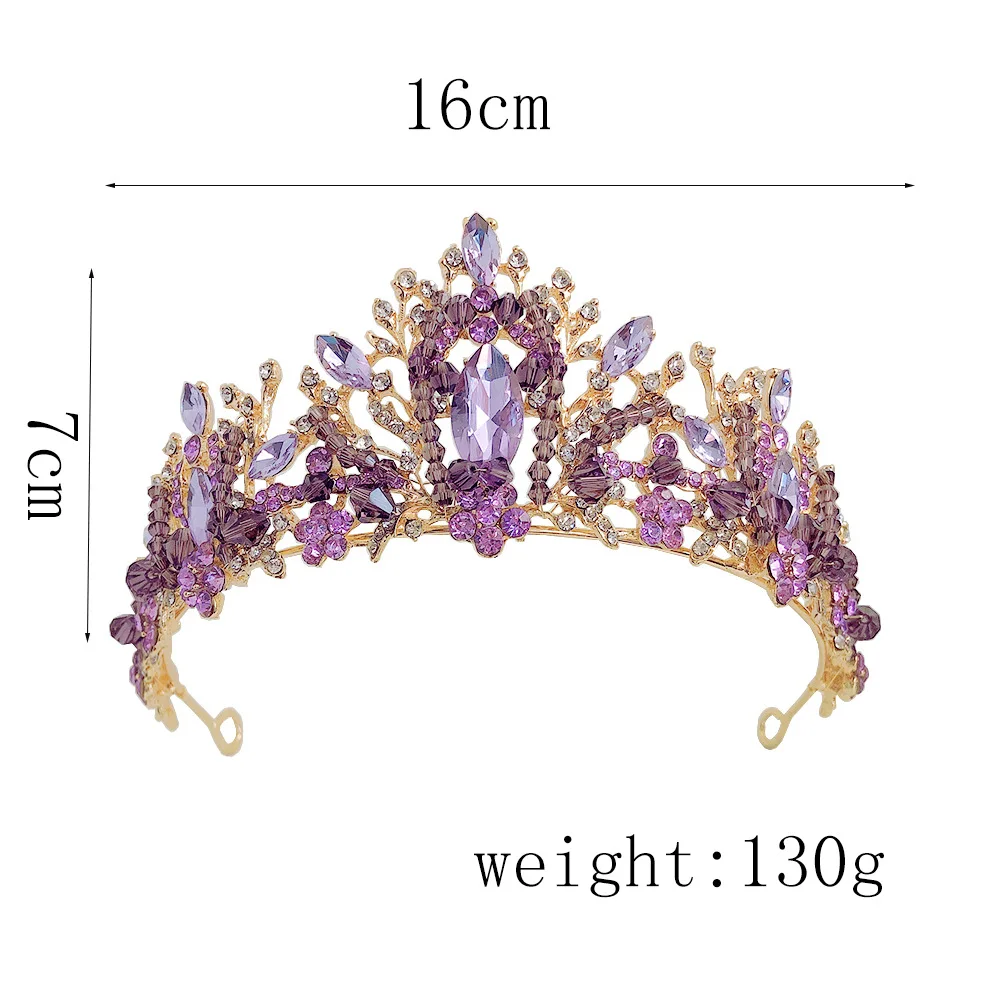 KMVEXO Bridal Crown Wedding Hair Accessories Purple Crystal Rhinestone Bride Tiaras and Crowns Headpiece Diadema Hair Ornament