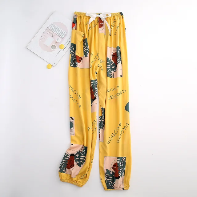 Tanie Lato wiskoza Rayon drukowanie kobiet piżama dna elastyczna talia spodnie do kostek sklep