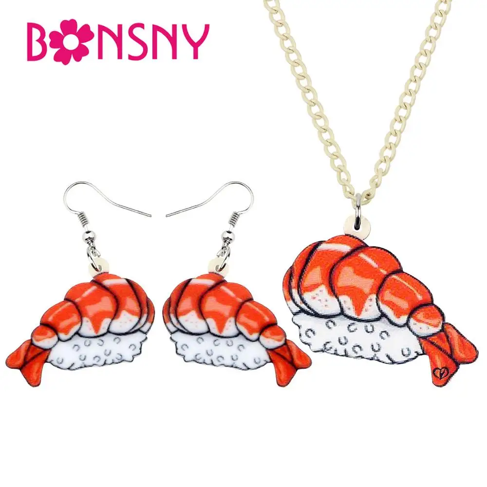 Bonsny Акриловые Ювелирные наборы японская креветка Суши рис еда ожерелье серьги