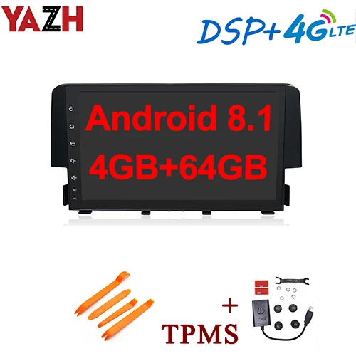 with External TPMS YAZH Android 8,1 4 Гб 64 ГБ Автомобильный радио мультимедиа для Honda Civic с 9,0 ”ips дисплеем/4G sim-карты/SWC/DSP/OBD/Bluetooth 5,0 - Цвет: with External TPMS