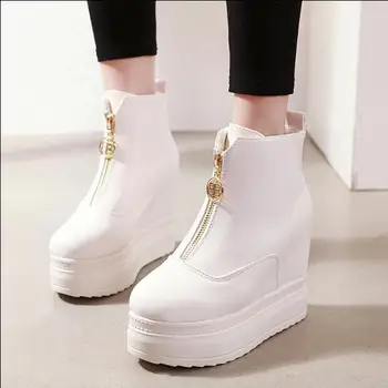 

Muffin platform boots, women's 10cm wedge, super high heels, increased leather Martin boots