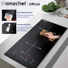 Amzchef Dual Induction Hob FS-IRC119 Electric Cooker Hot Plate Glass Panel Touch Control Safe Lock 10 Power Levels Timer Setting
