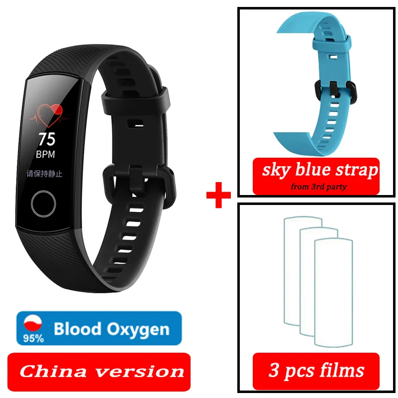 black CN sky blue Кровяный кислород honor band 5 Смарт-браслет AMOLED Huawe honor умные часы пульсометр фитнес сон Плавание Спорт трекер - Цвет: black CN sky blue